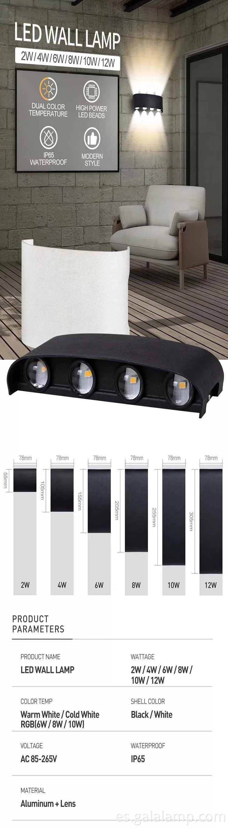 Elegadas luces de pared al aire libre LED para pasillo y balcón